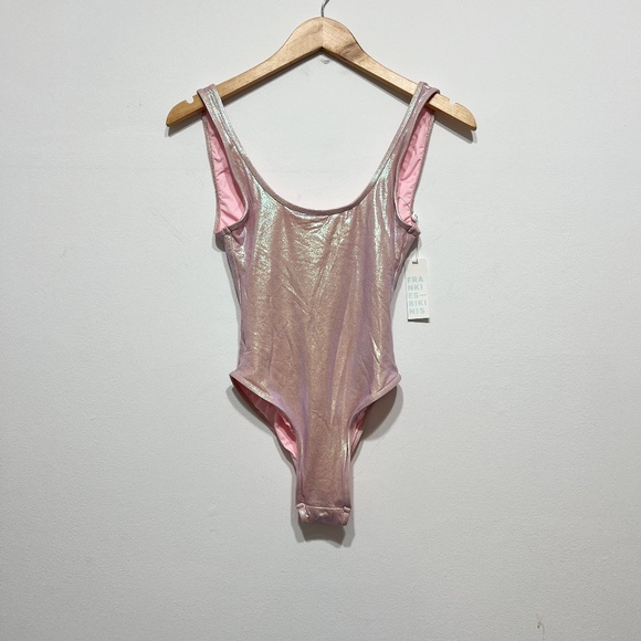 NEW Frankies Bikinis Kyle Iridescent One Piece Swimsuit Gilded Angel Pink Small - Picture 1 of 3